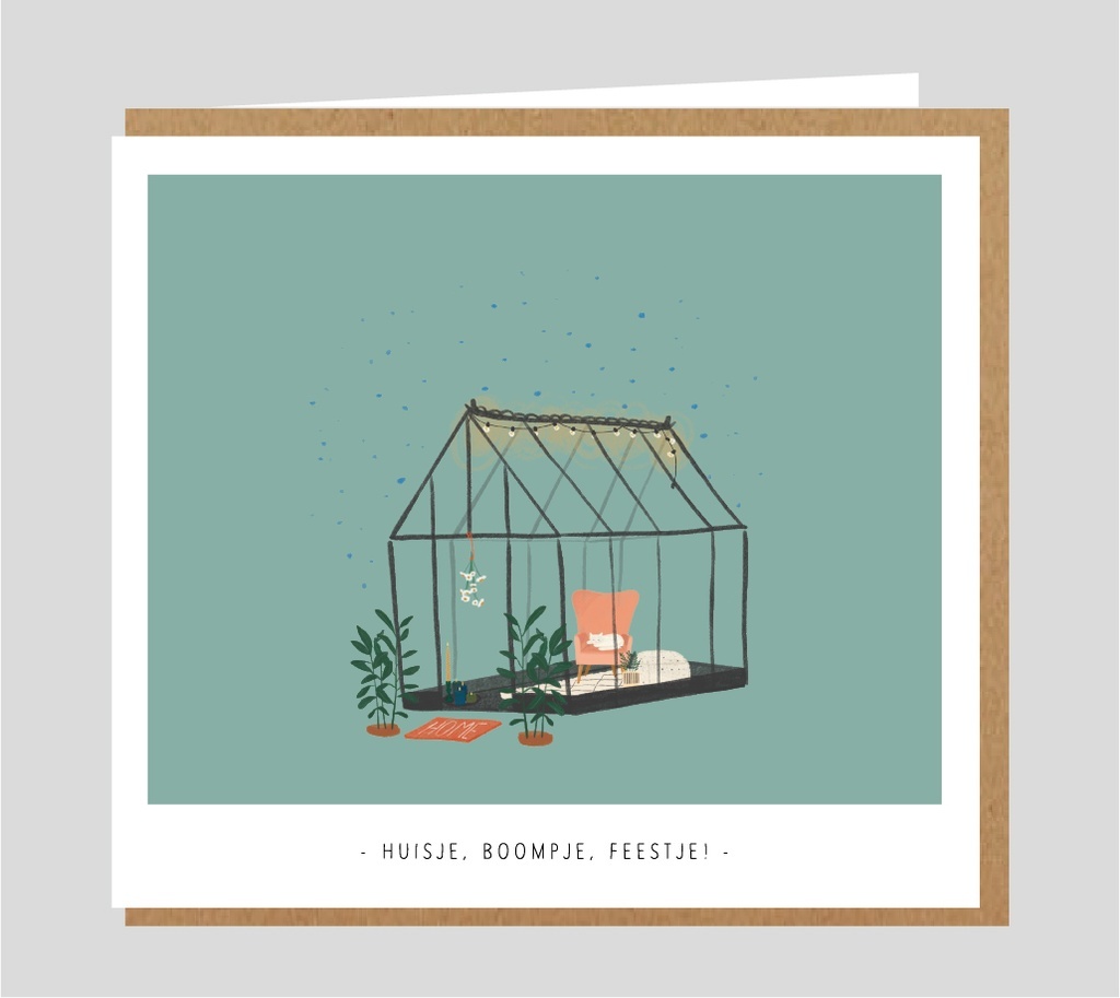 Wenskaart - Huisje, boompje, feestje