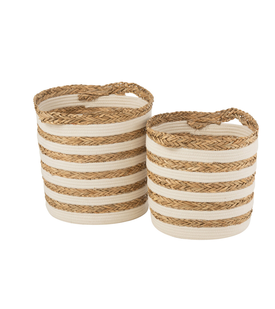 Set van 2 gestreepte manden - Katoen naturel/wit