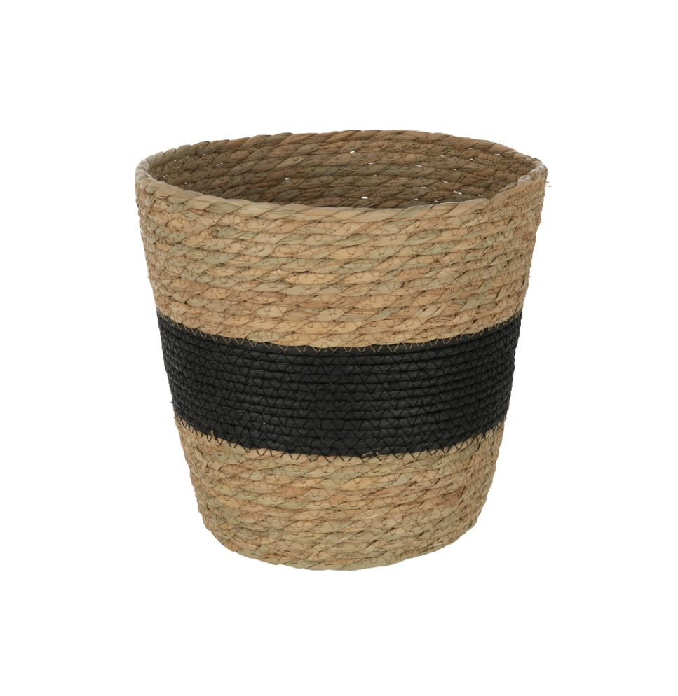 Mand rond met handvat - riet naturel/ zwart