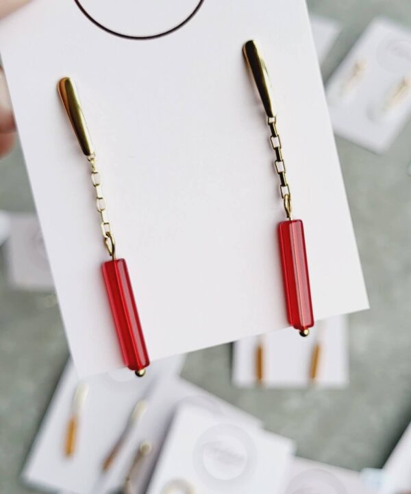 Chain oorbellen - glastube rood